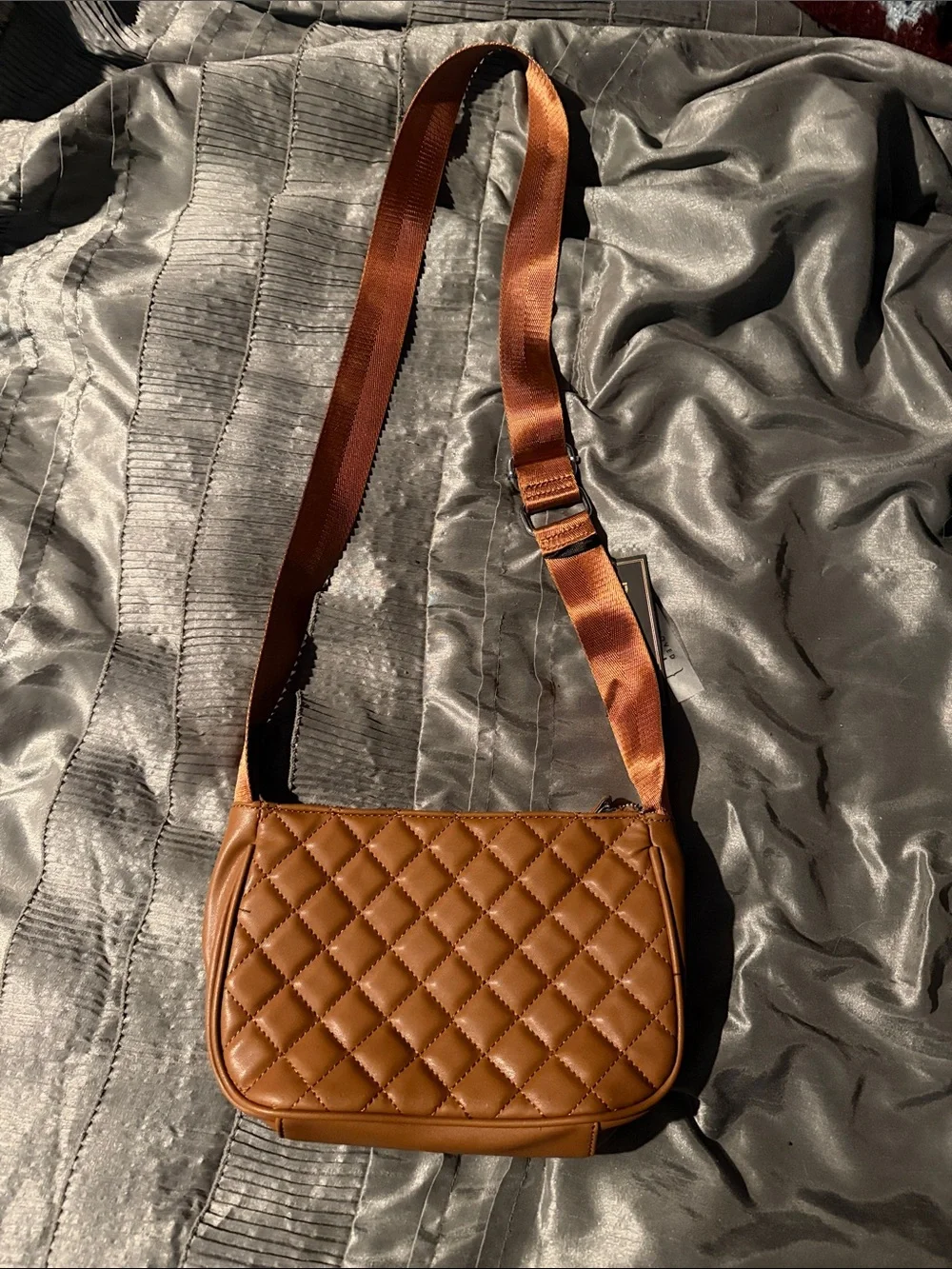 Deluxity Quilted Tan Crossbody Bag with Adjustable Strap